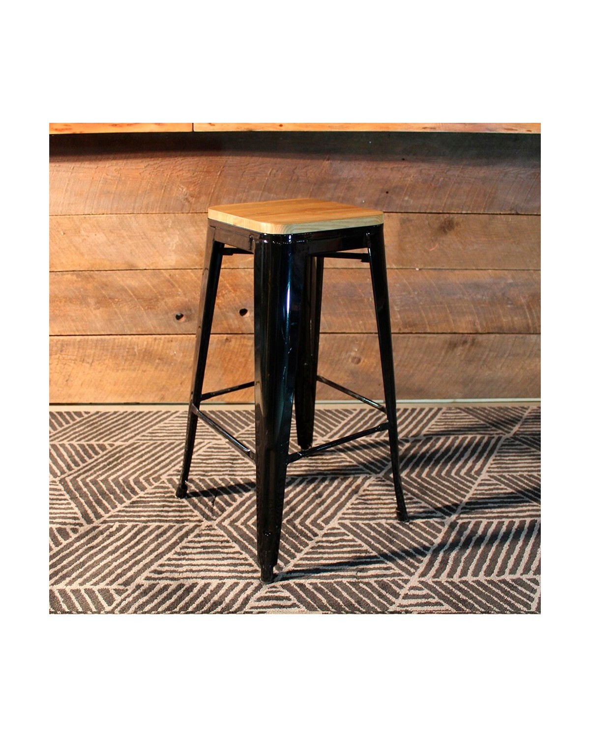 Taburete con respaldo Tolix en metal con asiento de madera - Negro