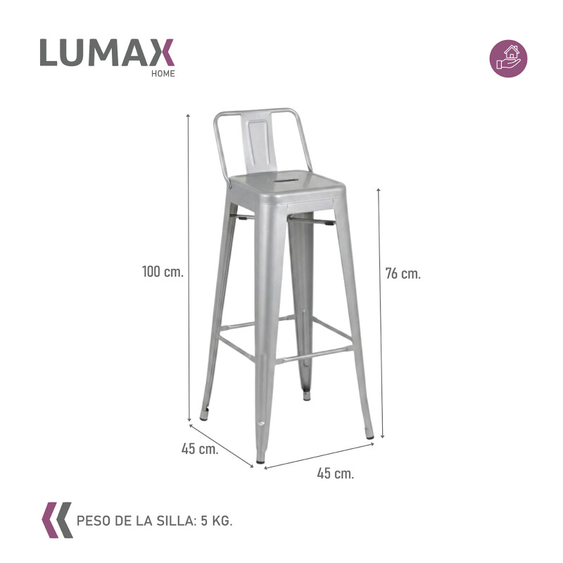 Taburete Tolix en metal con respaldo Gris