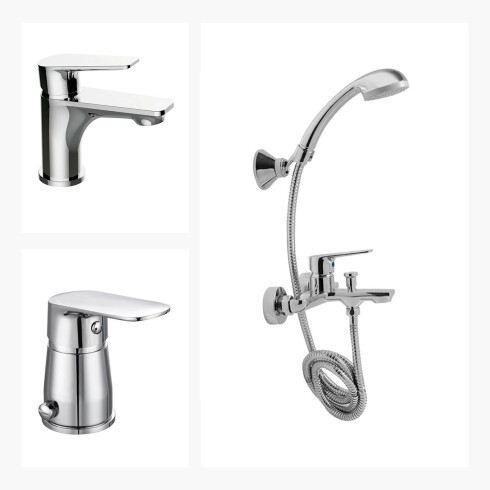 JUEGO COMPLETO DE GRIFERIA INCLUYE DUCHA EXTERIOR, LAVATRIO BAJO Y BIDET TERMINACION CROMO LINEA SPRINT 000