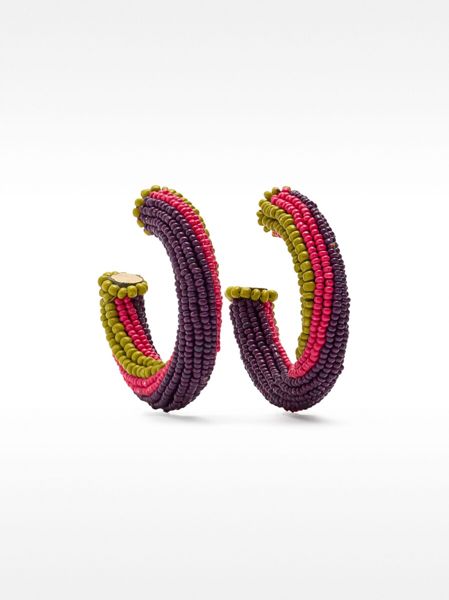Pendientes De Aro Abiertos Multicolor Con Abalorios - multicolor 