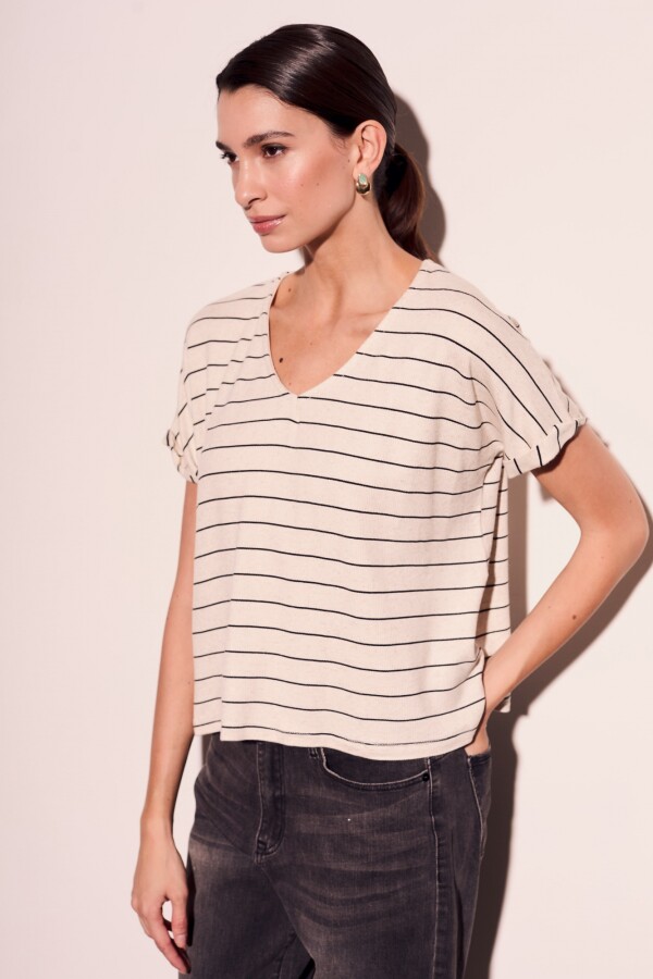 Remera Con Lino Rayas Arena
