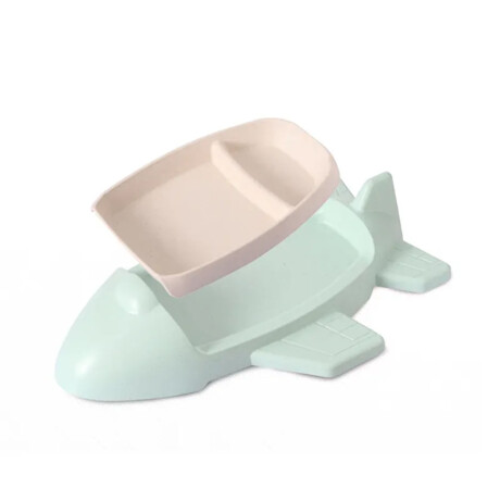 Set Comida Bebé Diseño Avión Plato c/ Divisiones en Plástico Celeste