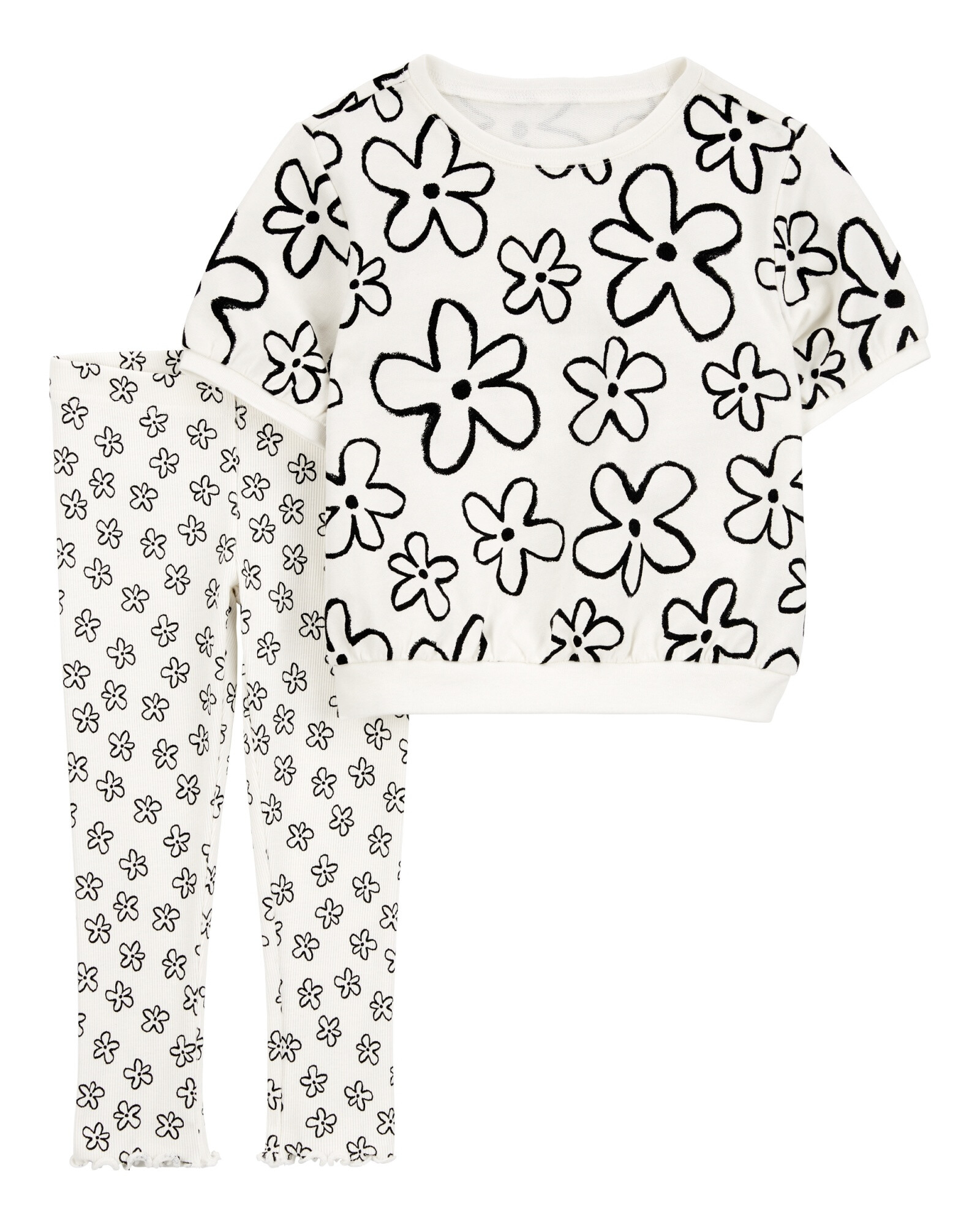 Set dos piezas de algodón, pantalón y blusa, diseño floral Sin color