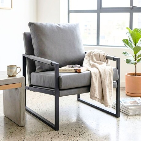 Sillón Individual en Eco Cuero y metal Gris Claro