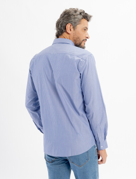 Camisa m/l algodon rayada azul/D4