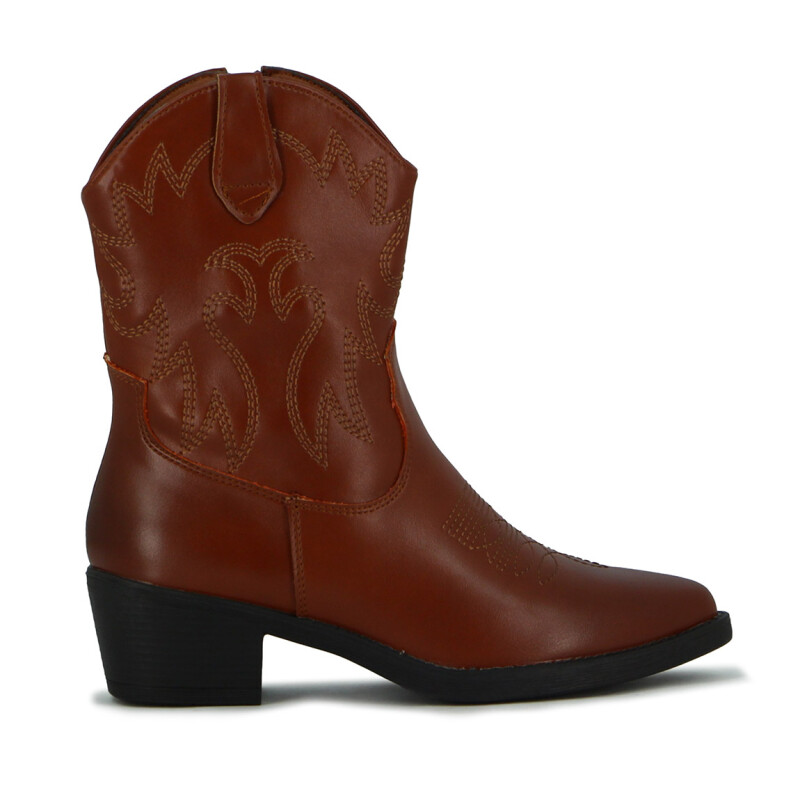 Darkness Bota De Dama Tejana Detalle Bordado Caña Baja Taco Cuadrado - Tan Tan
