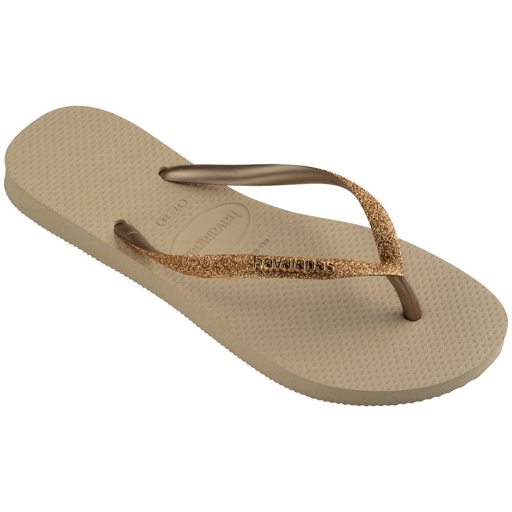 Sandalias Havaianas Slim Glitter II Mujer Arena/Luz De Oro Metalico
