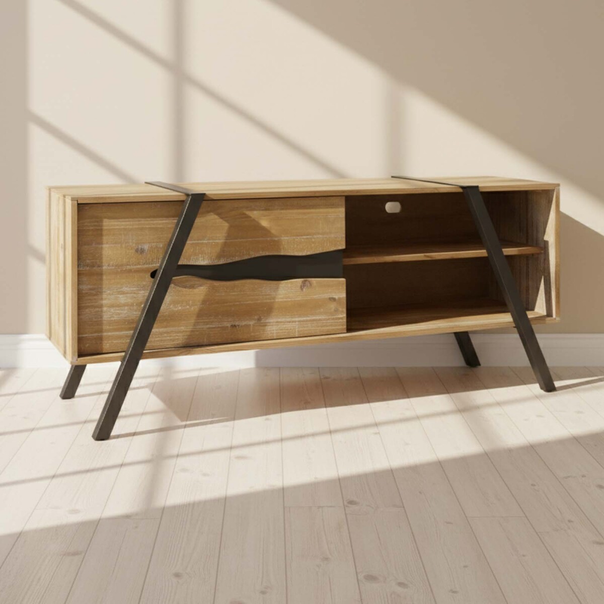 RACK DE LIVING PARA TV - MADERA-Y-METAL NATURAL-BEIGE MADISON NATURAL 