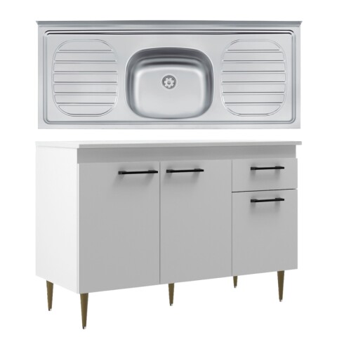 Bajo Mesada Blanco + Pileta Central Tramontina Acero Bajo Mesada Blanco + Pileta Central Tramontina Acero