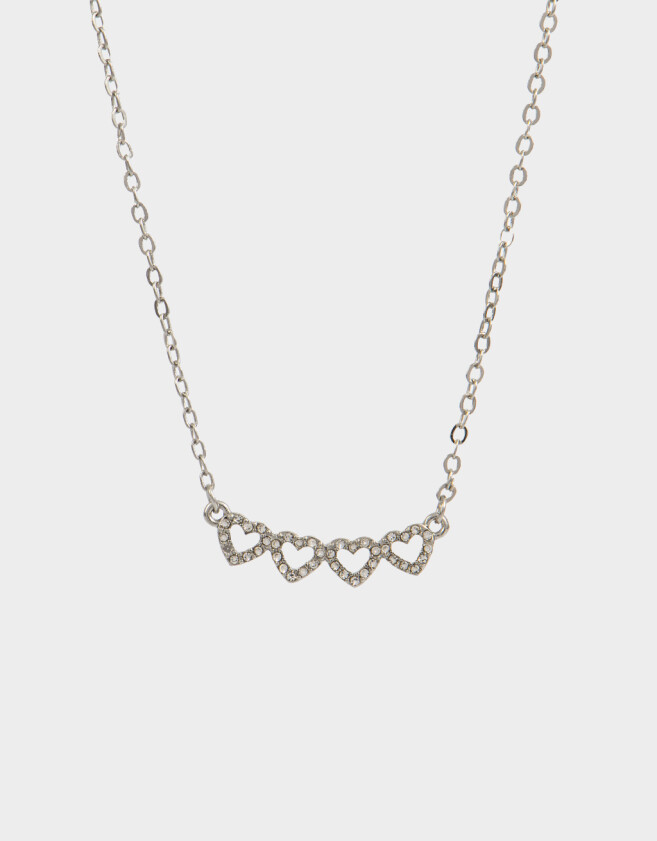 Cadena Corta con Dije Corazón Collar Con Corazones - Plateado