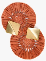 Pendientes Maxi Redondos Con Rafia naranja