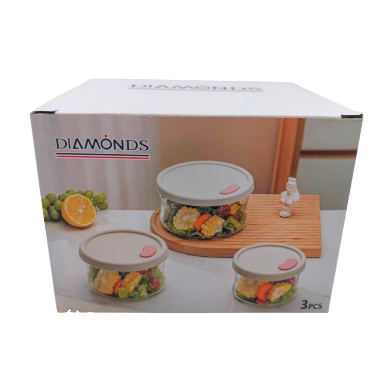 Set de Bowls de Vidrio con Tapa de Silicona 3 Piezas N/a