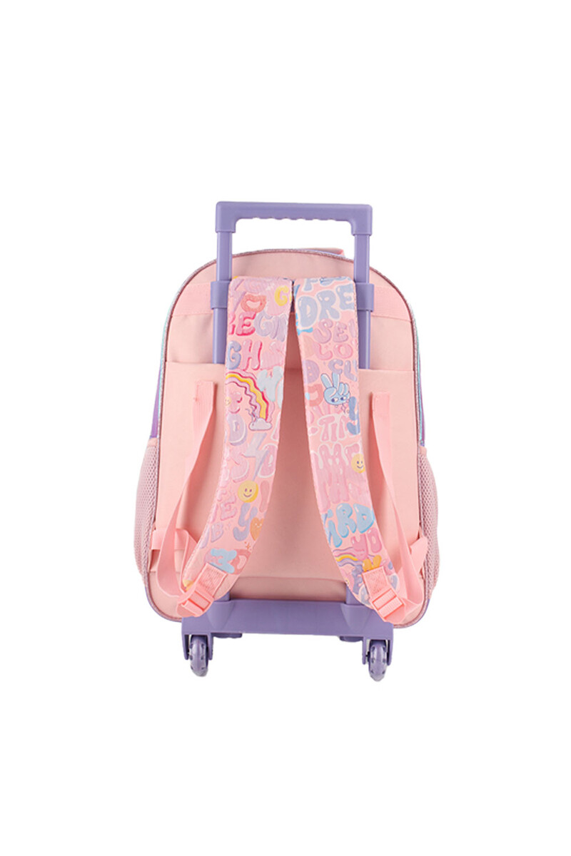 Mochila escolar con ruedas estampada Rosa