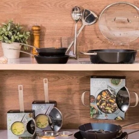 Set De Olla Con Tapa De 28x8cm + Sartén De 28x5cm Retro Gris Oscuro