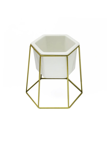 MACETA CERAMICA HEXA C/BASE D17x20CM BLANCO/DORADO MACETA CERAMICA HEXA C/BASE D17x20CM BLANCO/DORADO