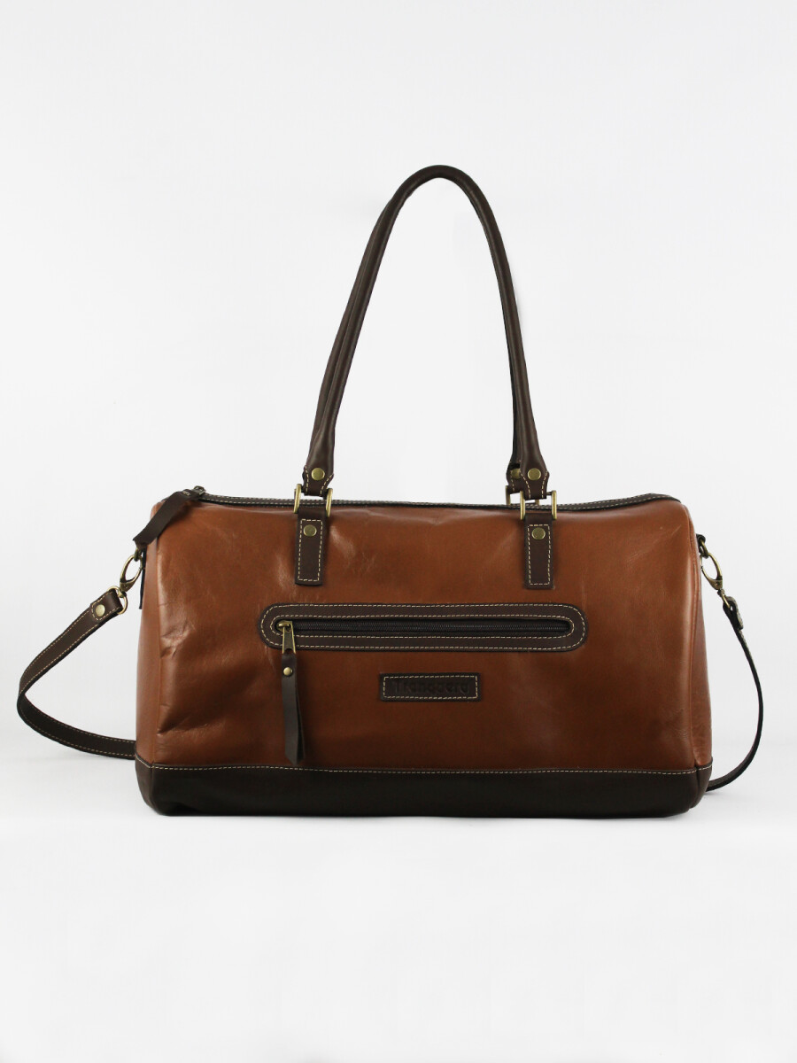 Medium Leather Travel Bag - Camel - Brown 