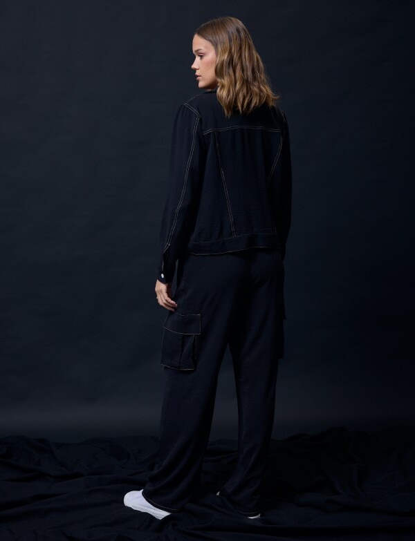 Pantalon Cargo Pespunte NEGRO