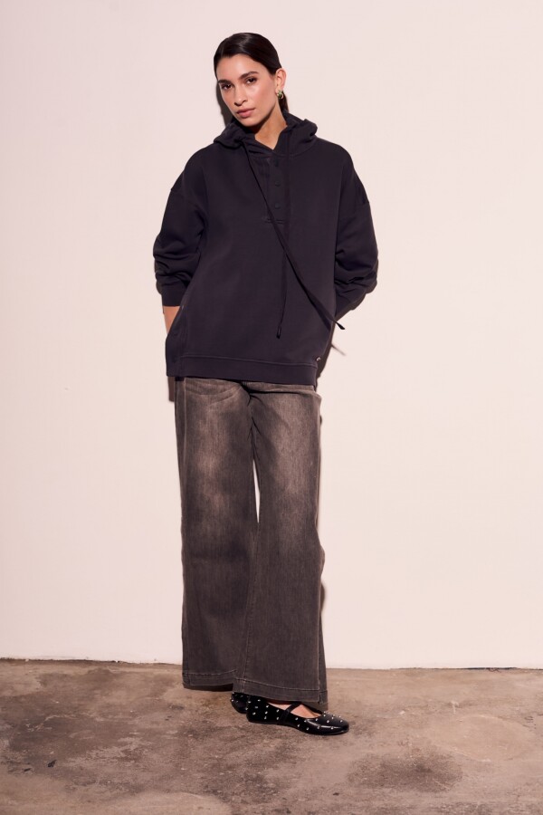 Sweater Capucha Lavado Negro Lavado