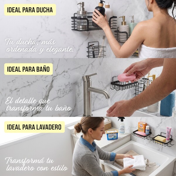 Set x5 Estante Organizador Baño Accesorios Con Adhesivos IMBACK Color Negro Set x5 Estante Organizador Baño Accesorios Con Adhesivos IMBACK Color Negro