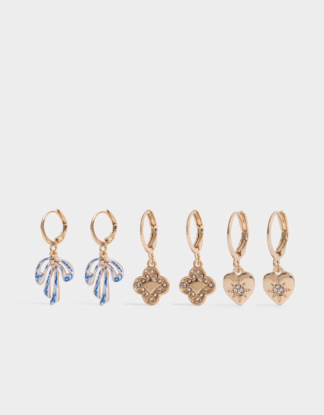 Aros Argollas Set Azul Aros Argollas Sets Por 3 - Dorado