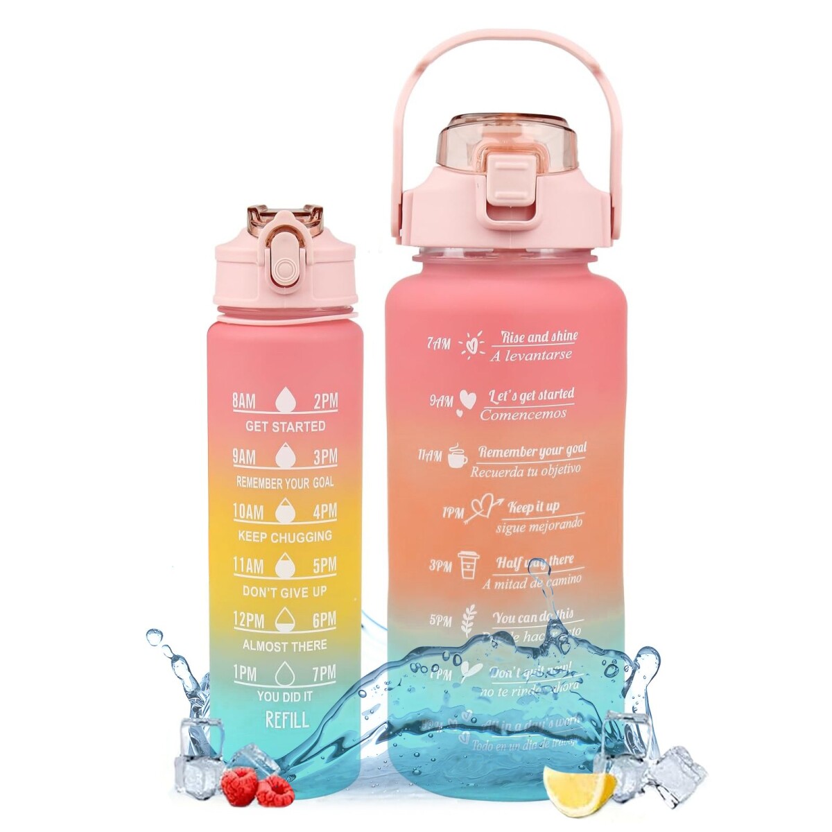 Set X2 Botella De Agua Deportiva 2L + 800 ML MotivacionaL - Color Variante Rosa 