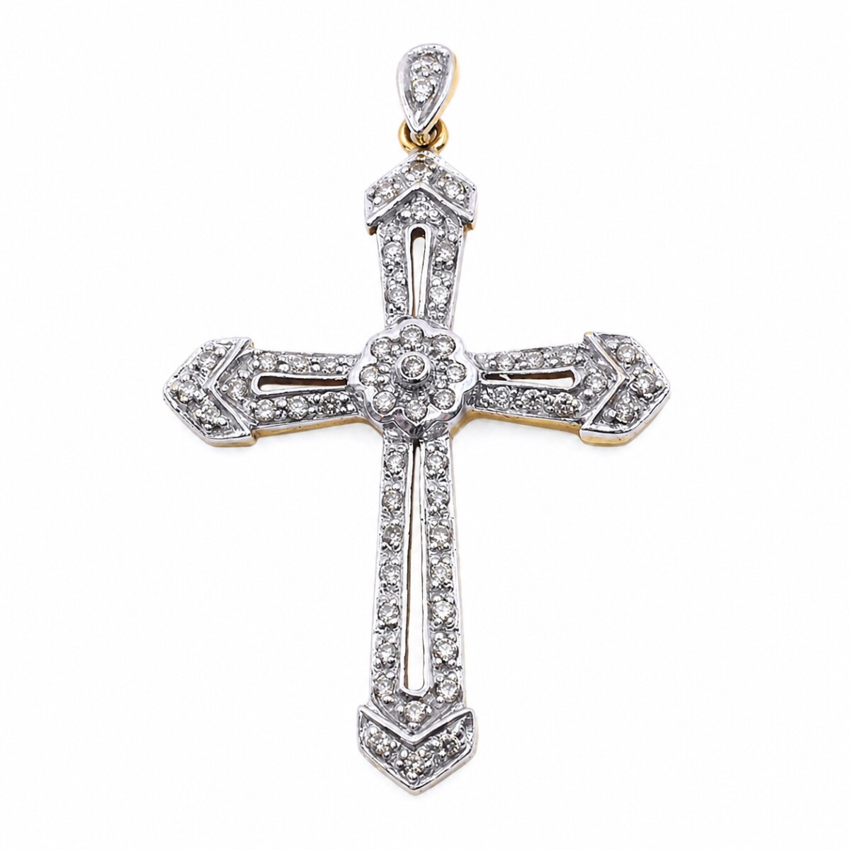 Cruz Oro blanco 18K y brillantes 