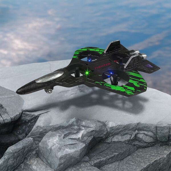 Avión Drone Jet Control Remoto 360° Recargable Espuma 2 Bats Color Verde