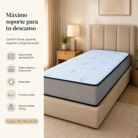 Colchon MEGA DENSIDAD Espuma Ortopédico 1 Plaza - 78 cm