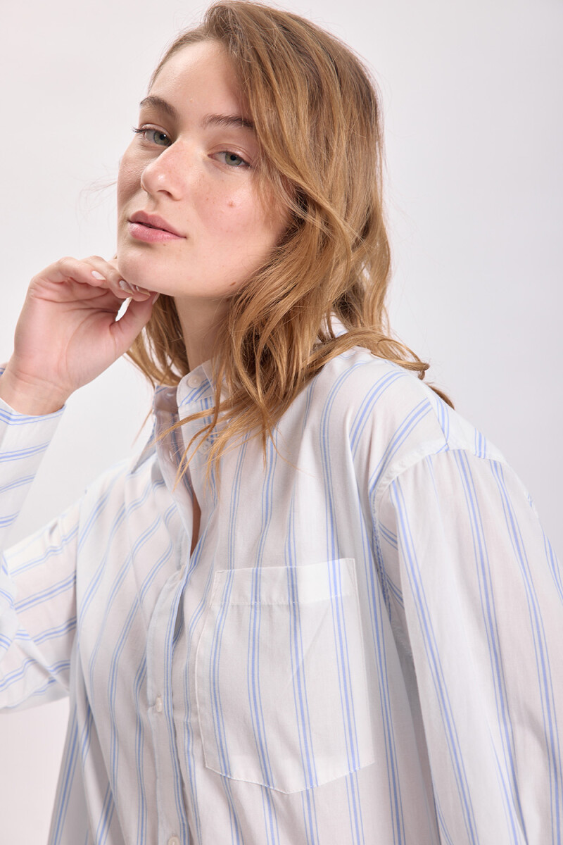 Camisa bolsillo rayada Celeste