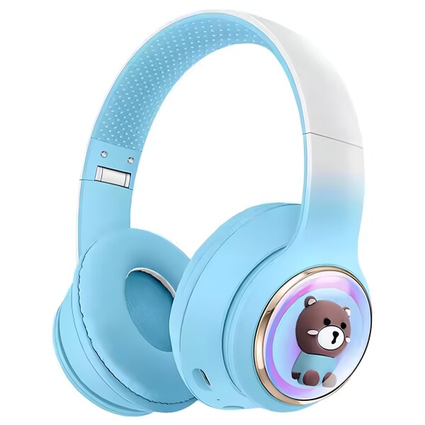 Auriculares Vincha Bluetooth Inalambricos Luces Microfono Variante Diseño Oso Celeste