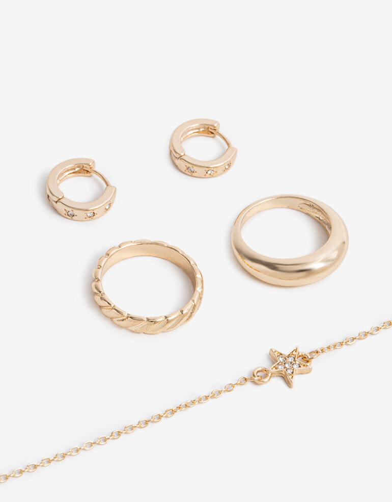 Bijouterie Set Metal Bijou Set Metal Aros Pulsera Y Anillos - Dorado