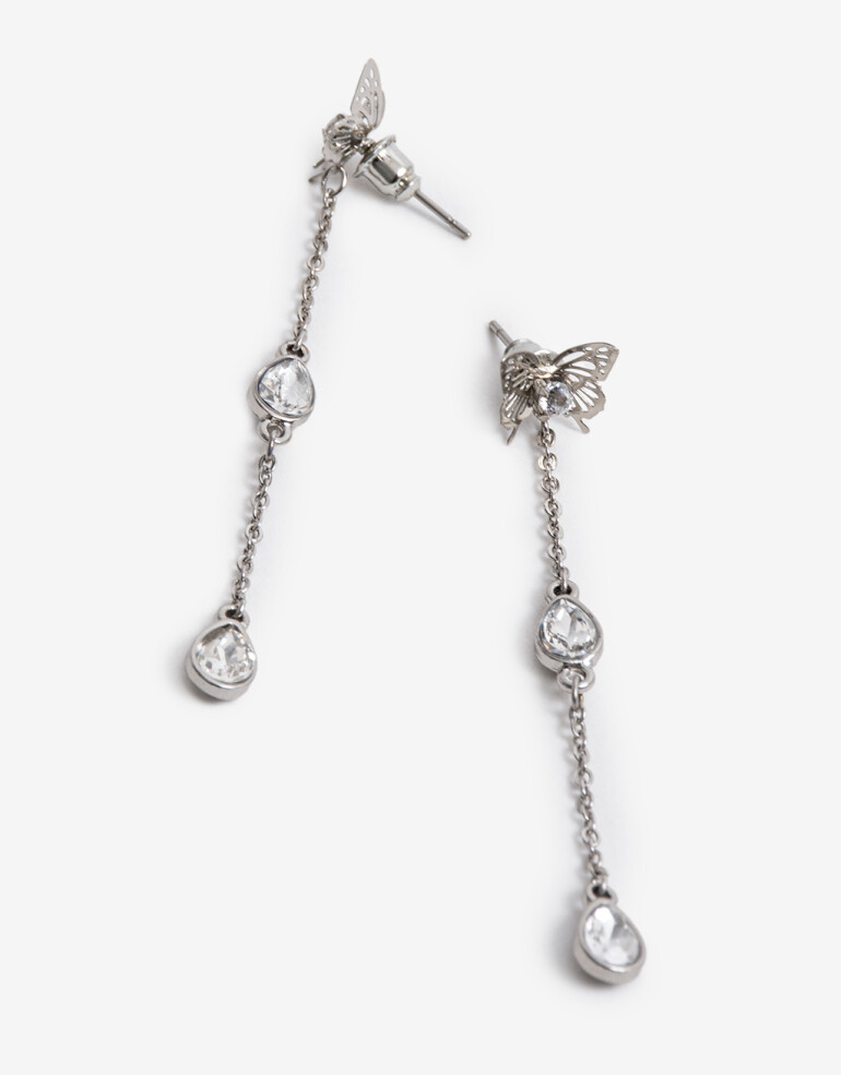 Aros Colgantes Cortos Metal Aros Argolla Metal Mariposa - Plateado Rodio