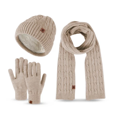 Set X 3 Gorro Lana + Guantes+ Bufanda Dama Calidad - Beige — El Rey del entretenimiento