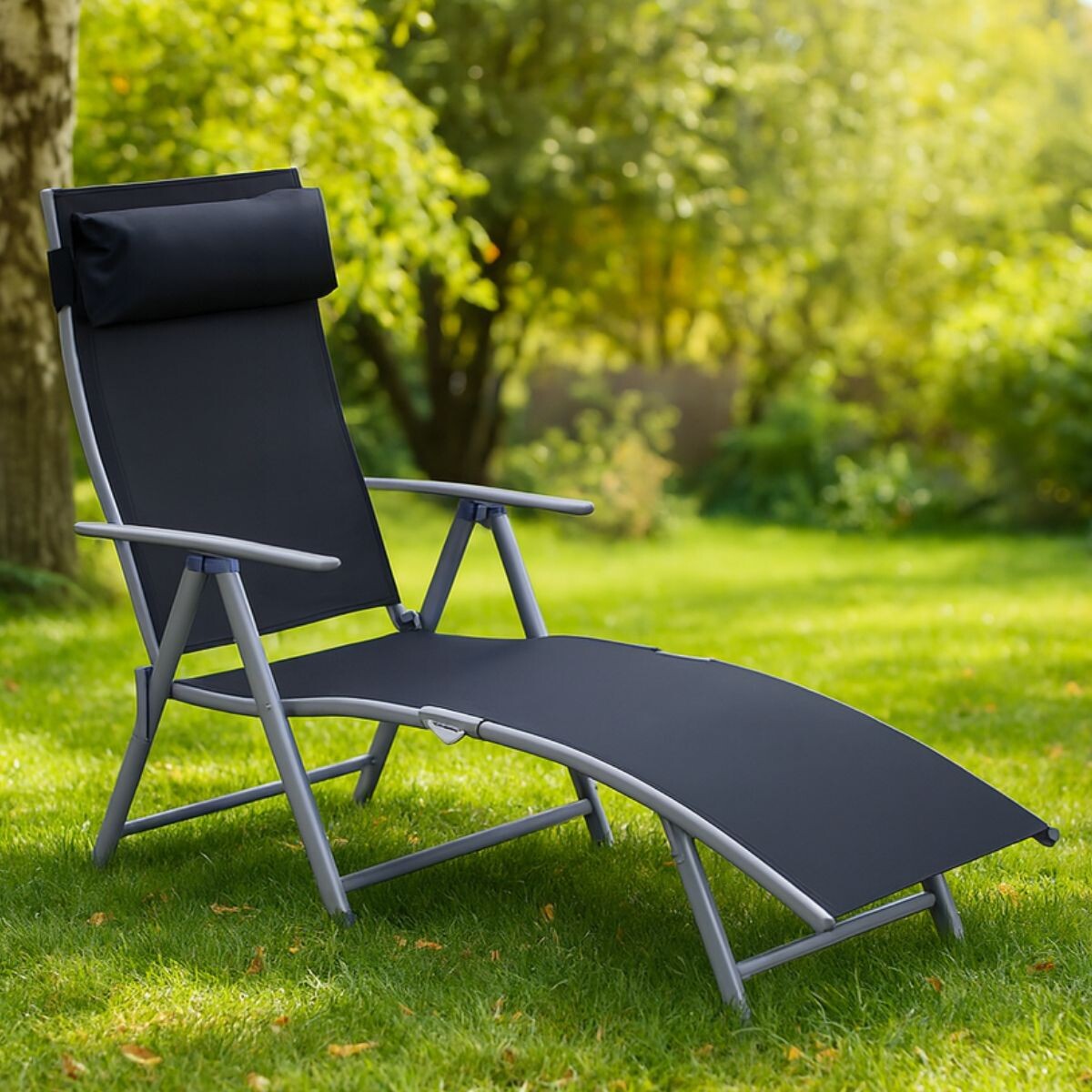 Reposera Plegable Reclinable para Exterior - Negro 