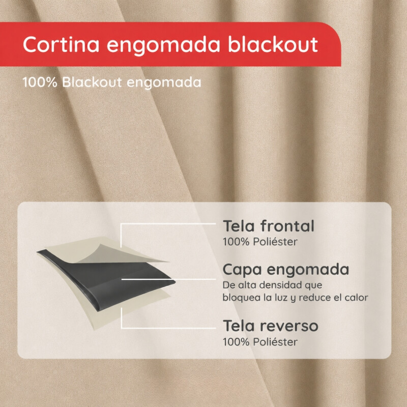 Cortina 100% Blackout set 2 paños 135 x 220 BEIGE