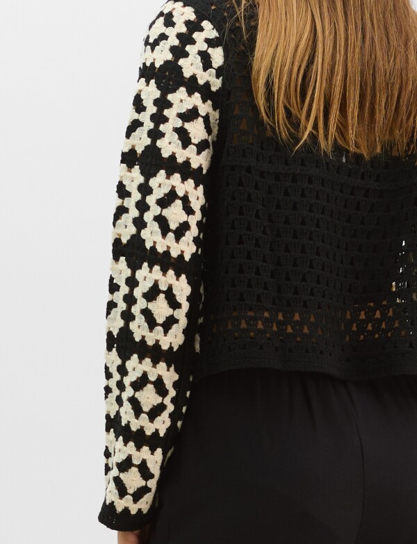 Cardigan Abierto De Punto Calado NEGRO/CRUDO