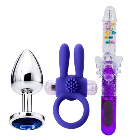Combo Vibrador USB + Anillo Vibrador + Plug Dilatador Anal Combo Vibrador USB + Anillo Vibrador + Plug Dilatador Anal