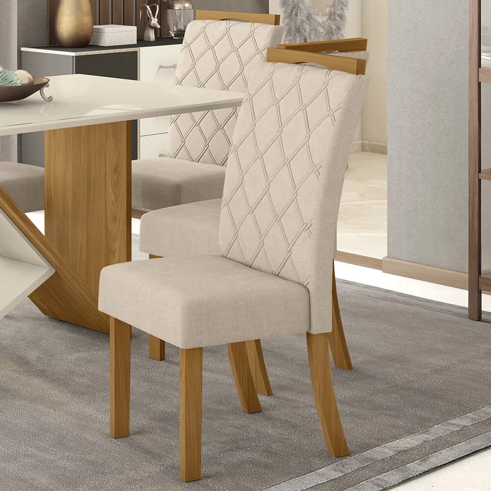 Sillas Tapizadas Comedor Para Mesa Pack De 2 Madera Estructura de la silla Marrón Asiento Beige Diseño de la tela Liso Sillas Tapizadas Comedor Para Mesa Pack De 2 Madera Estructura de la silla Marrón Asiento Beige Diseño de la tela Liso