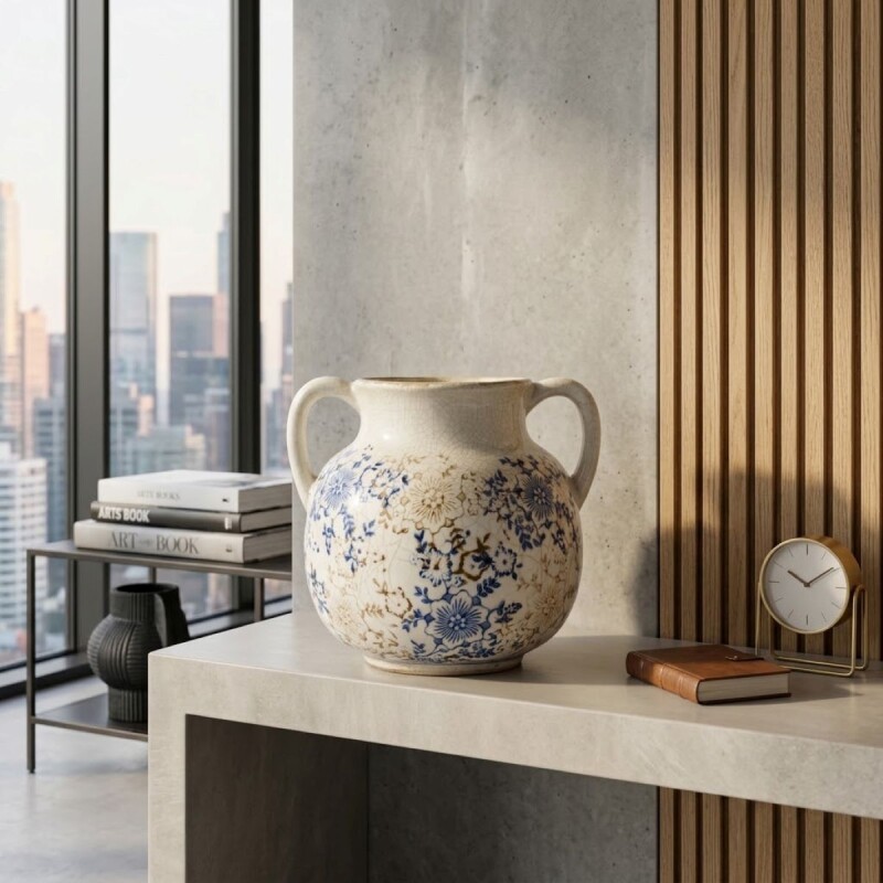 JARRON CERAMICA ESTAMP AZUL 16CM Unica