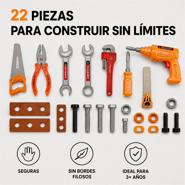 Mochila Caja de Herramientas Infantil 22 Piezas Naranja 1