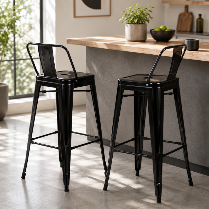Set X2 Banqueta Tolix con respaldo NEGRO MATE