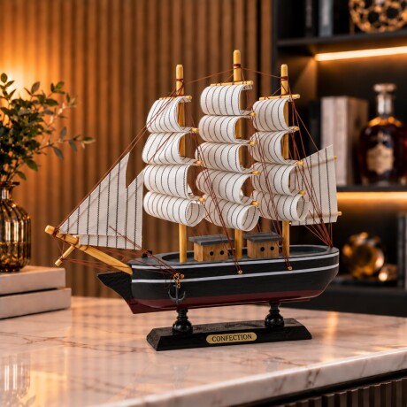 Barco Velero Decorativo de Madera – Negro y Bordó - Largo 24cm/ Altura 24 cm Barco Velero Decorativo de Madera – Negro y Bordó - Largo 24cm/ Altura 24 cm