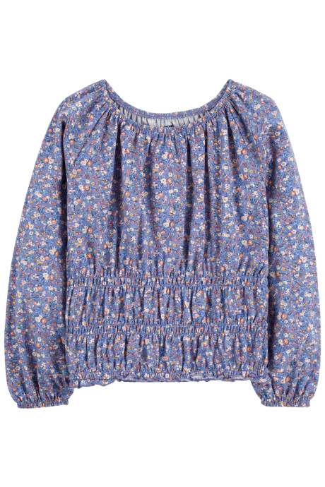 Blusa de algodón, con fruncido en la cintura, diseño floral Blusa de algodón, con fruncido en la cintura, diseño floral