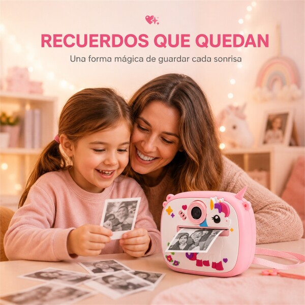 Cámara Infantil Instantánea Gatito con Doble Lente y Selfie ROSA