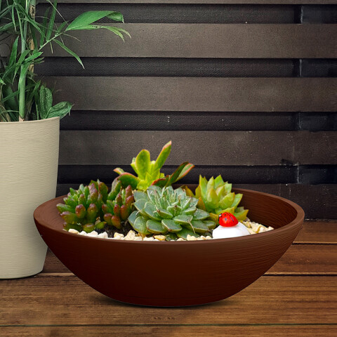 Maceta "INDI" Ø65 x 22cm. marrón con plato -TRAMONTINA TD0301