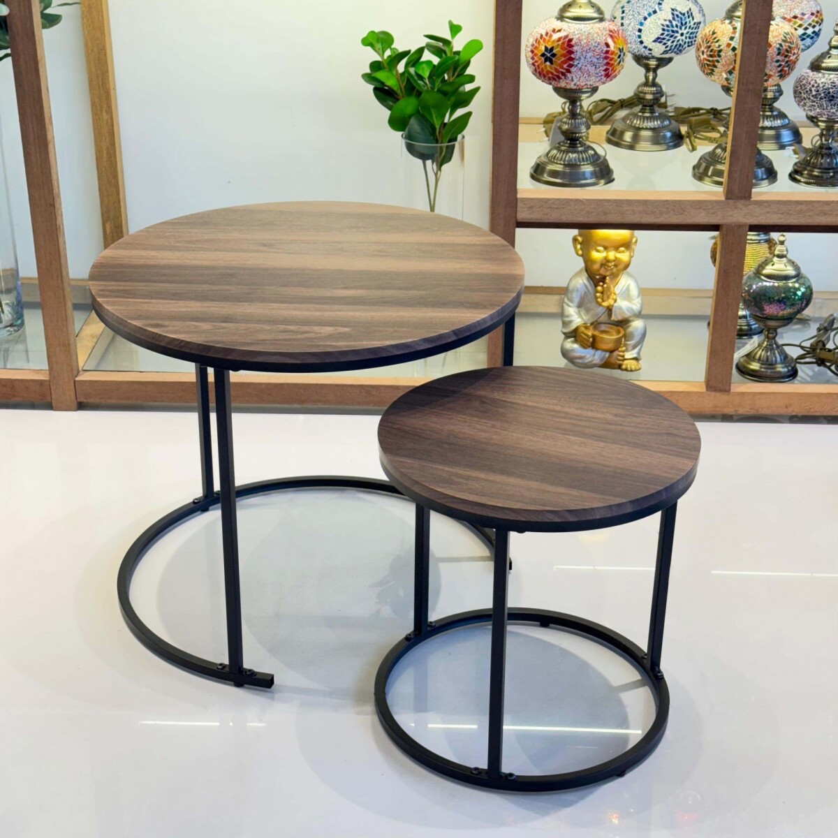 Juego de 2 Mesas Nido Auxiliares Hierro / Madrera 