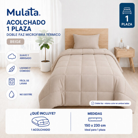 Acolchado 1 Plaza Doble Faz Microfibra Térmico 150 x 230cm - Beige Acolchado 1 Plaza Doble Faz Microfibra Térmico 150 x 230cm - Beige