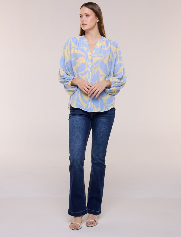 Blusa Crinkle Holgada Con Escote V CELESTE/MULTI
