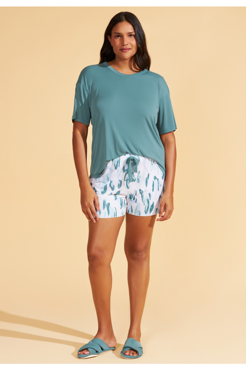 PIYAMA MICROFIBRA TALLES AMPLIOS VERDE Y EST.CORRENTEZA 21331