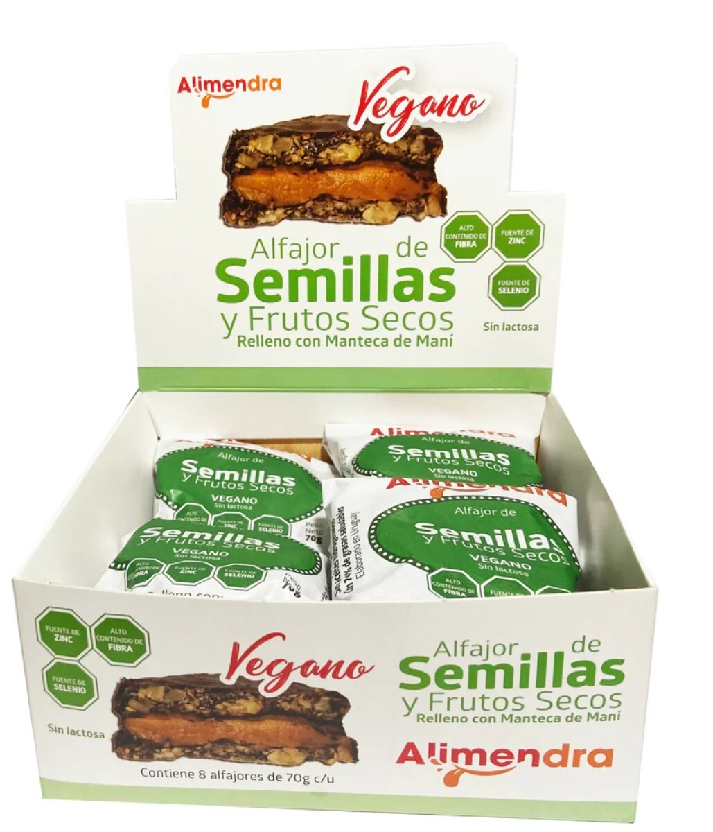 ALFAJOR ALMENDRA VEGANO SEMILLAS Y FRUTOS SECOS CAJA X 8 